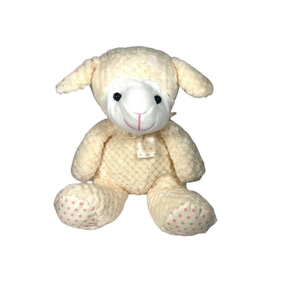 HUGFUN INTERNATIONAL 14” Plush LAMB Lovey Off White Pink Polka Dot Ears/feet